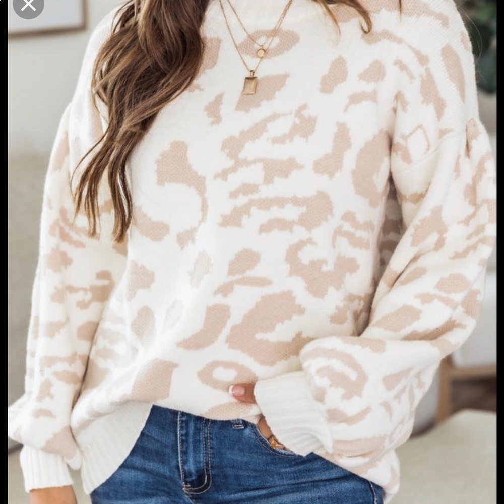 Tan/Ivory Animal Print Sweater Pink Lily Small